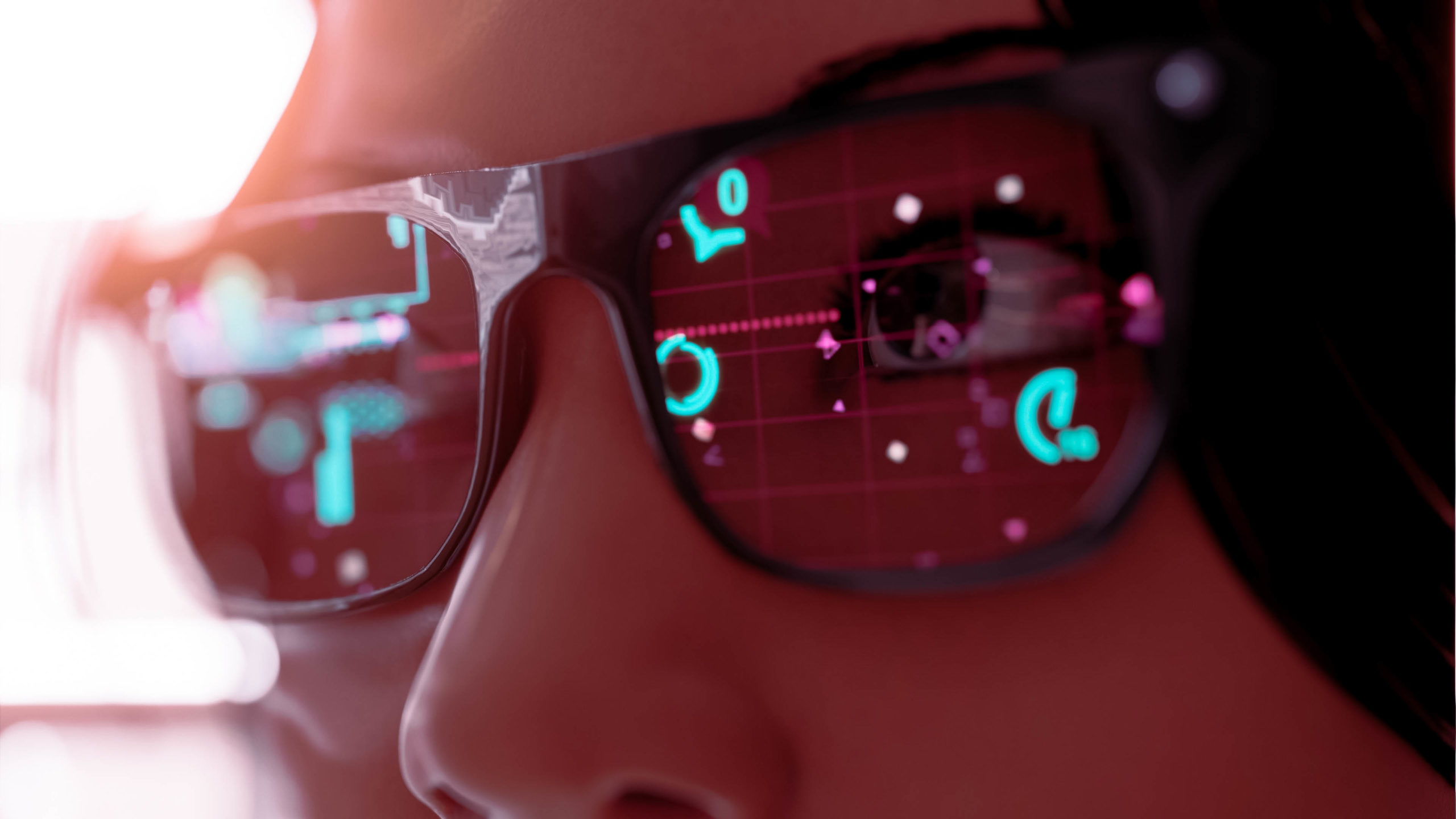 Woman wearing smart glasses with a "screen" on the glass