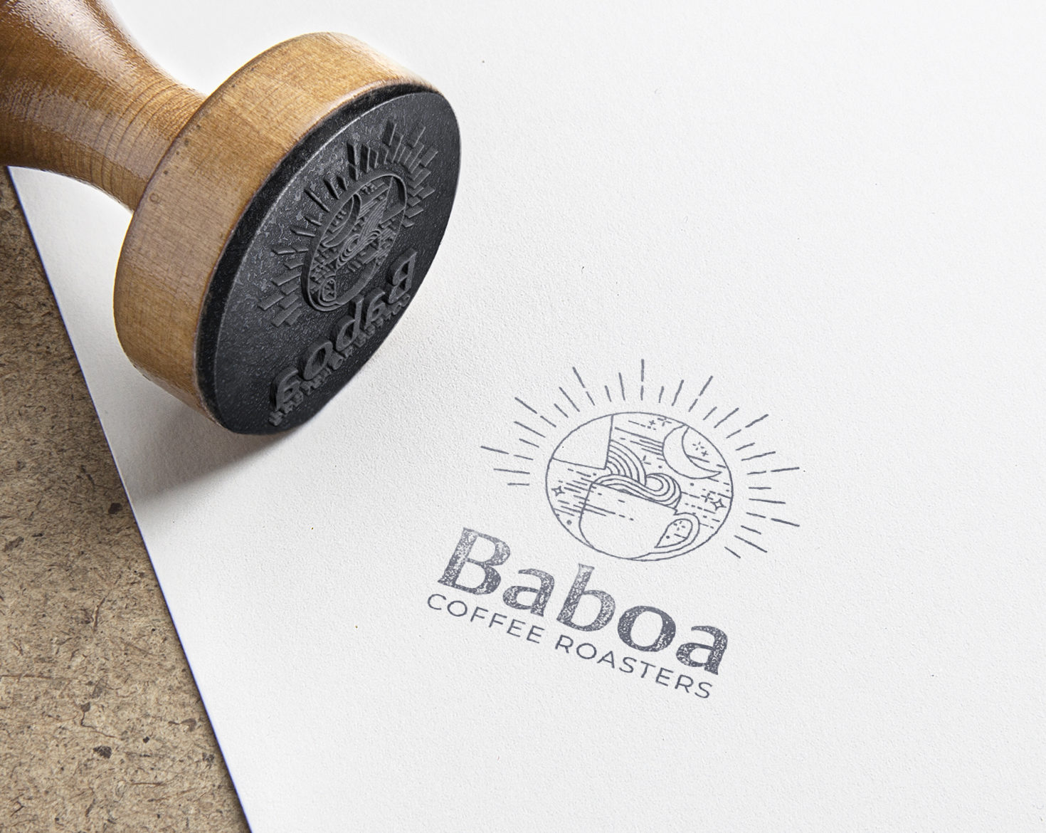 White Baboa Coffee Roasters logo stamped