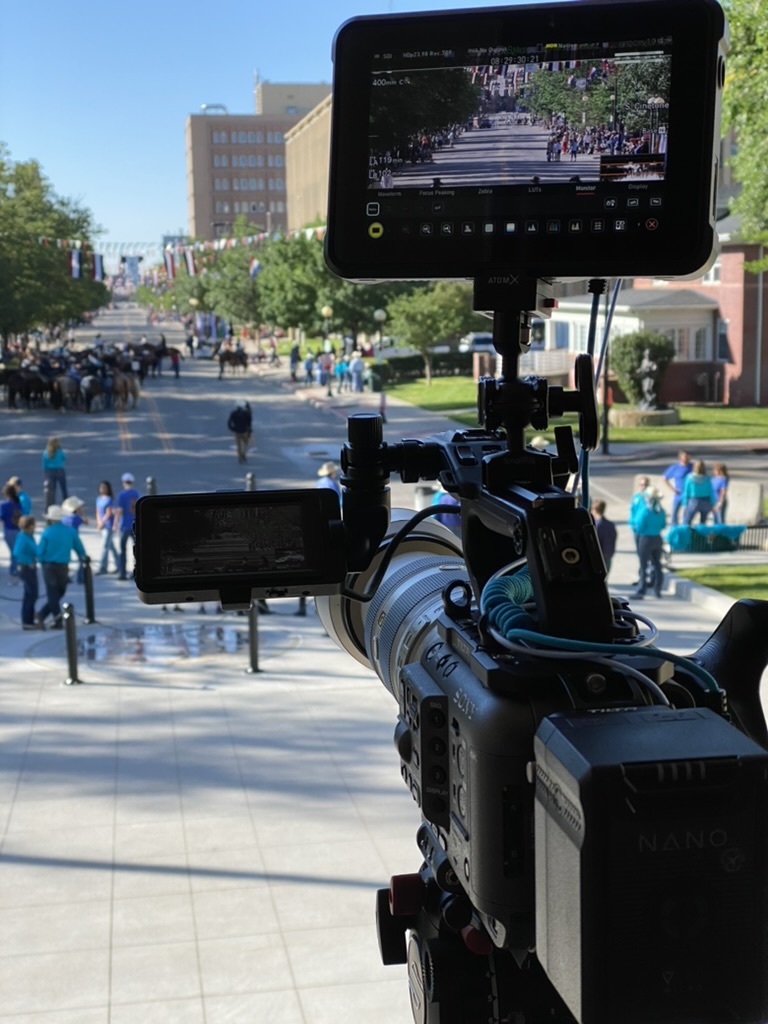 A view from behind the camera of the Cheyenne Frontier Days parade route