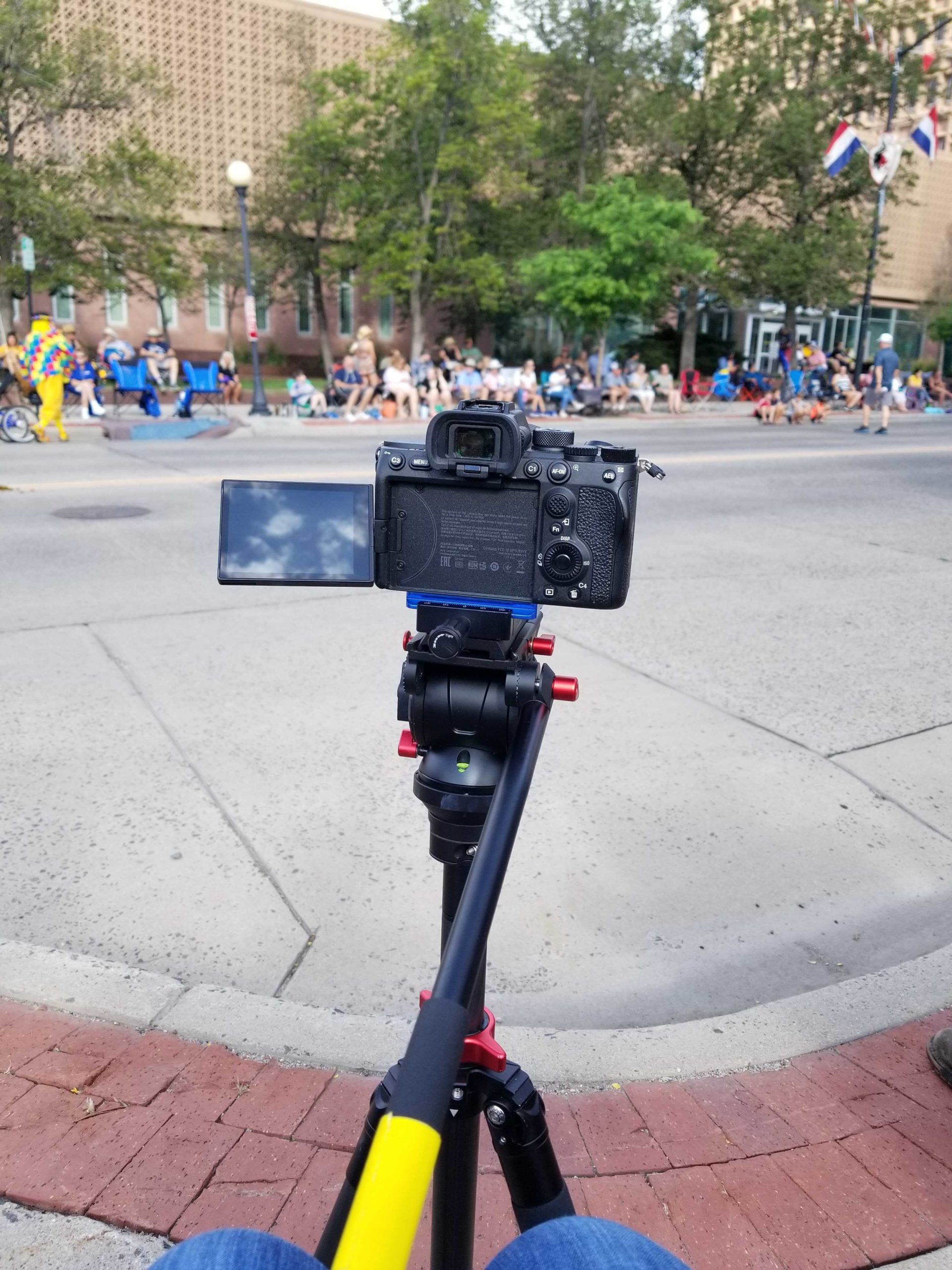 View from behind the camera of the parade route