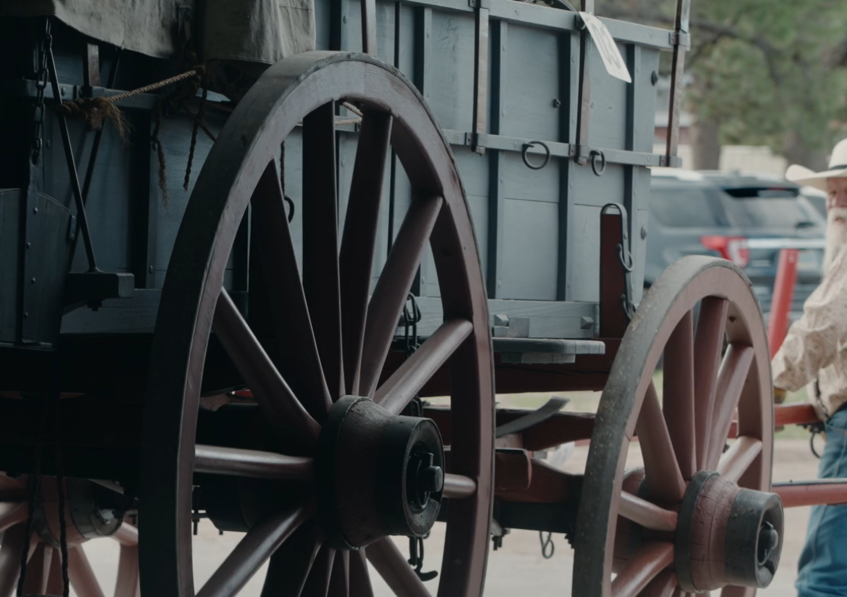 Close up of carriage wheels